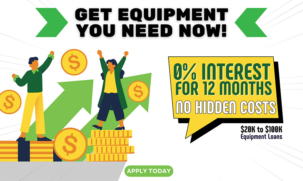 Get equipment you need now! 0% interest for 12 months with no hidden costs - 20k to 100k Equipment Loans!